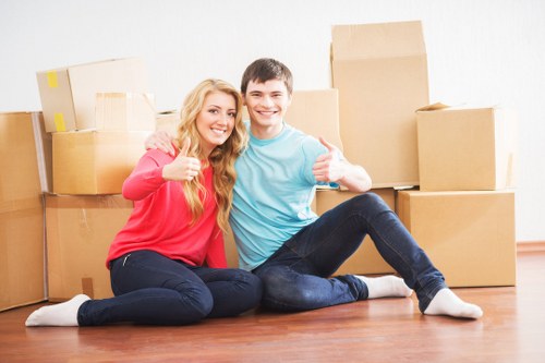 Packed boxes and furniture ready for removals service